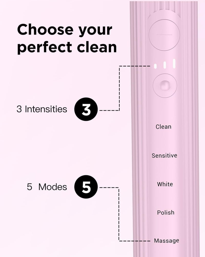 YTEATH PRO Electric Sonic Toothbrush for Adults & Children, 5 Cleaning Modes with 3 Intensity Levels, Timer, 8 Replacement Brush Heads & Travel Case, Rechargeable Sonic Toothbrush - Image 2
