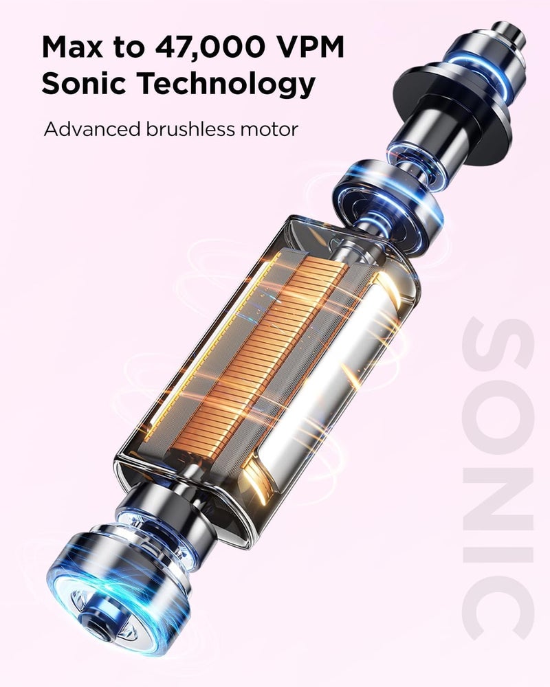 YTEATH PRO Electric Sonic Toothbrush for Adults & Children, 5 Cleaning Modes with 3 Intensity Levels, Timer, 8 Replacement Brush Heads & Travel Case, Rechargeable Sonic Toothbrush - Image 3
