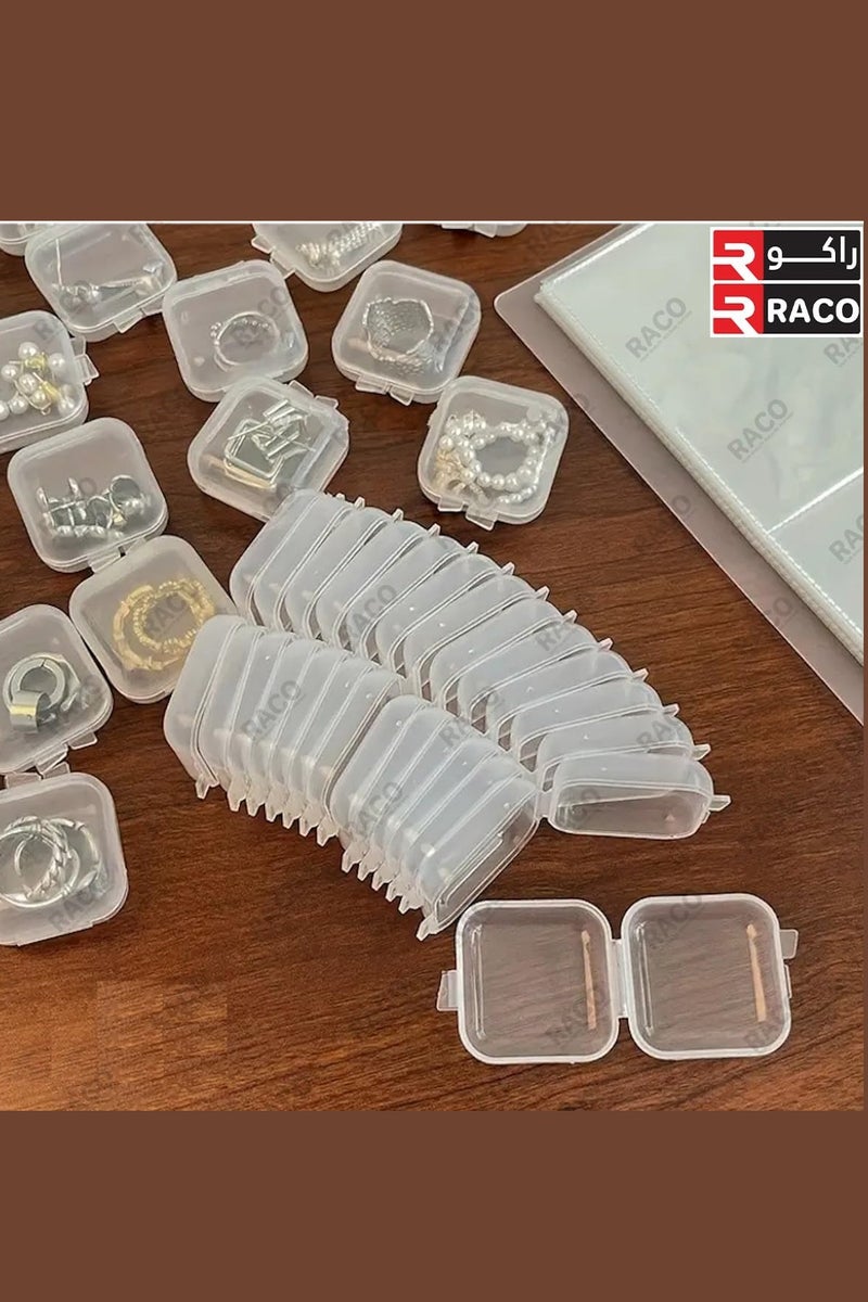 راكو صناديق تخزين مجوهرات صغيرة شفافة مزودة بأغطية - حافظة بلاستيكية منظمة مقاس 3.5 سم للأقراط والخرز والحبوب ولوازم الحرف اليدوية - حاويات مربعة صغيرة شفافة - عبوة من 10 قطع - Image 3