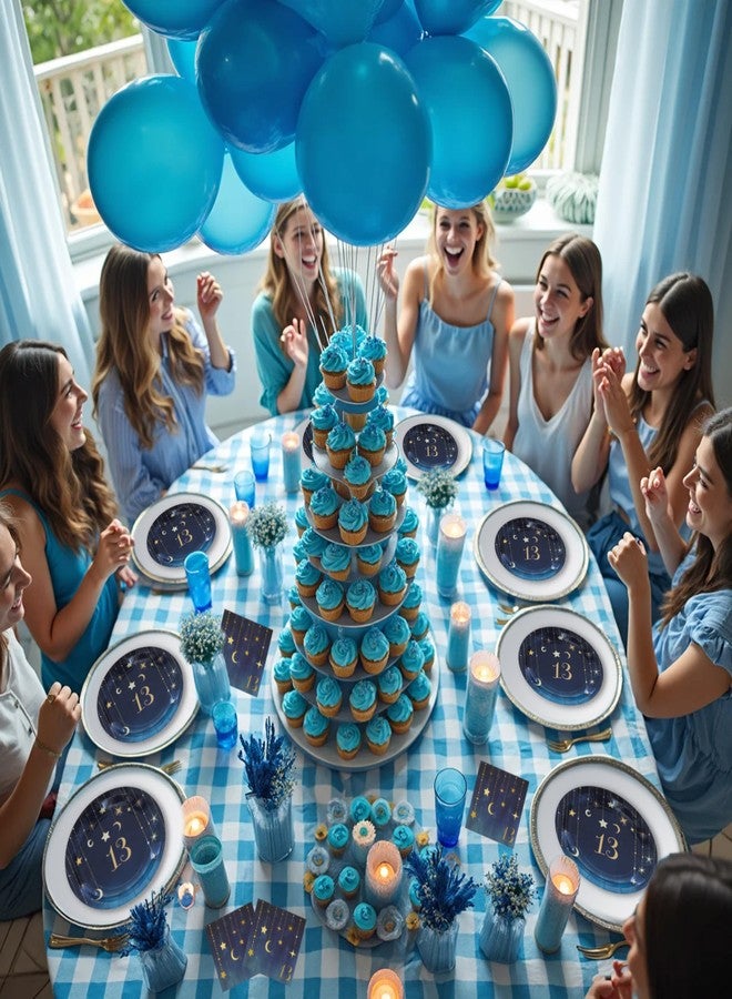 Havercamp 13 Year Old Happy Birthday Decorations - Girls Party for 16 guests - 16 ea. Gold Starry Night Plates and Napkins Decor - Moon and Star Theme - Perfect for Teenager Celebrations - Image 3