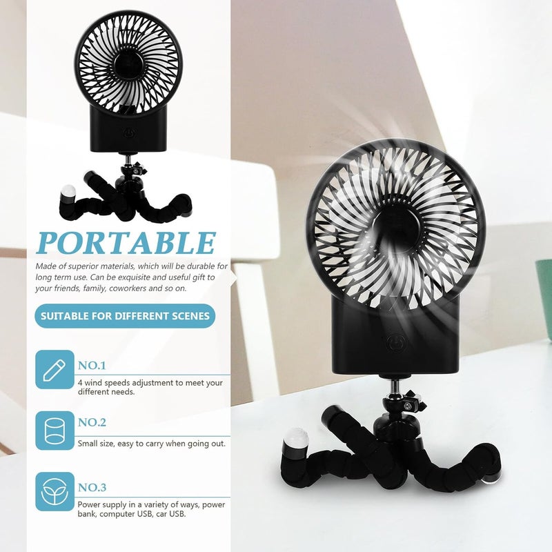 IMIKEYA Portable Handheld Silent USB Cooling Fan, Small Stroller Clip-on Fan with Rechargeable Battery, Black Tentacle Design for Carriage and Outdoor Travel - Image 2
