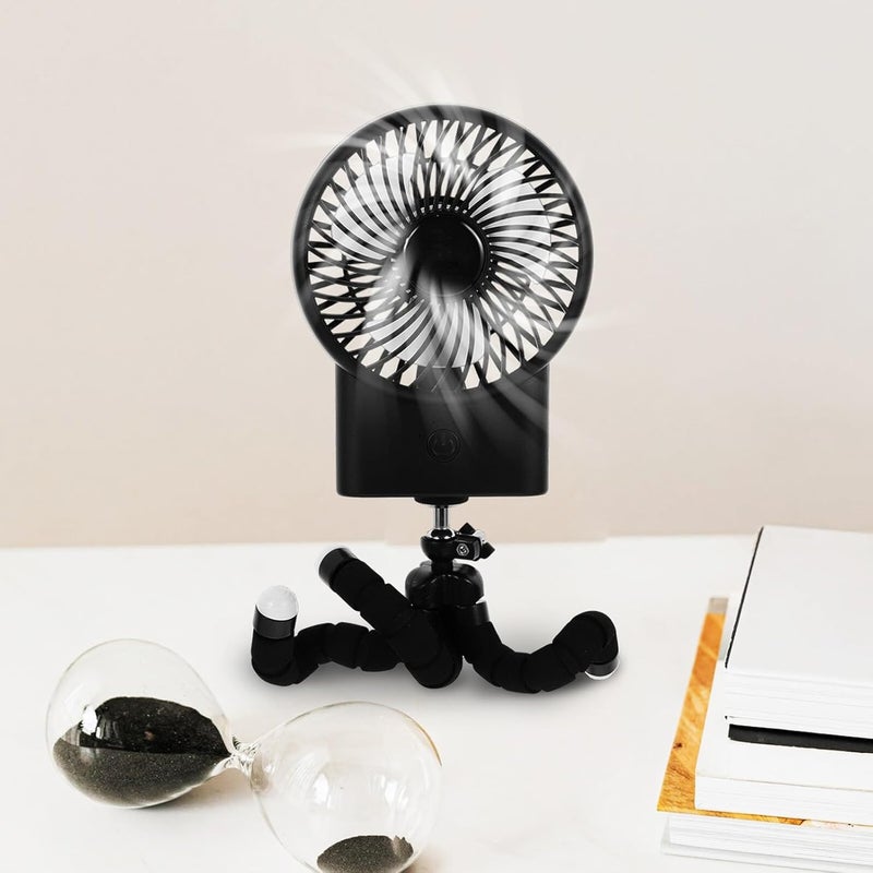 IMIKEYA Portable Handheld Silent USB Cooling Fan, Small Stroller Clip-on Fan with Rechargeable Battery, Black Tentacle Design for Carriage and Outdoor Travel - Image 3