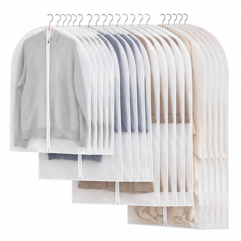 Hanging garment bags for closet organization, polyethylene material, clear color, dustproof and zipper-sealed protection - Image 1