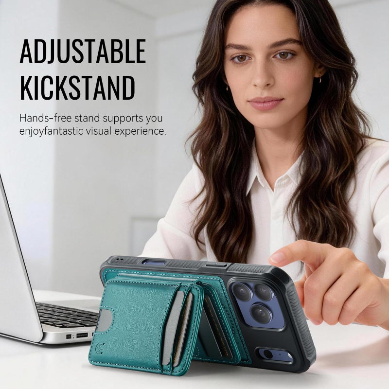Usroom for iPhone 17 Pro Max Wallet Case Compatible with Magsafe, Magnetic RFID Blocking Card Holder Kickstand 2 in 1 Detachable Case for iPhone 17 Pro Max 6.9", Bluish Green - Image 5