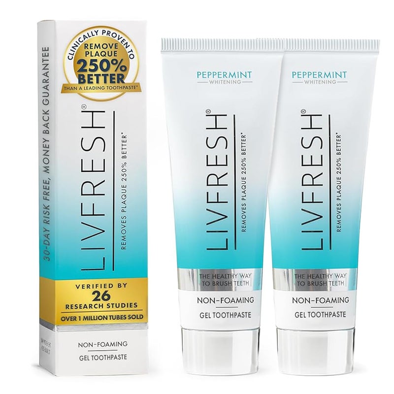 LIVFRESH Toothpaste Gel Clinically Proven to Remove Plaque 250 Better Improves Gum Health 190 Better Prevents Reduces Tartar Freshens Breath SLS Free Dental Gel Peppermint 2 Pack - Image 2