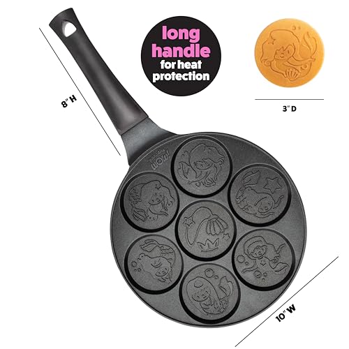 CucinaPro Mermaid Mini Pancake Pan - Make 7 Different Flapjack Mermaids, Nonstick Pan Cake Maker Griddle w Long Handle for Under the Sea Fun & Easy Cleanup, Unique Gift for Girls- Great for Breakfast or Brunch - Image 4