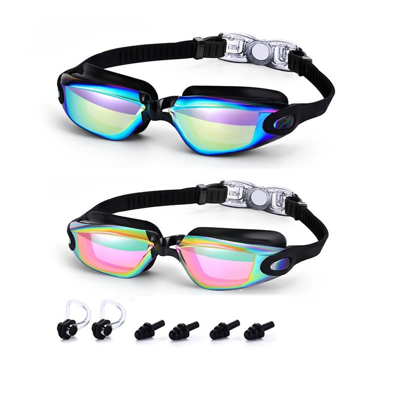 Ke Nai Da Adult Swimming Goggles Set with Electroplated Lens, Silicone Cap, Waterproof Phone Pouch, Nose Clip & Ear Plugs - 5 Piece Kit - Image 1
