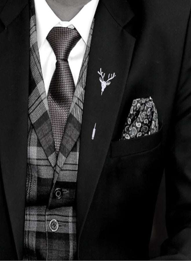 Mahi Rhodium Plated Deer-Shaped Lapel Pin Brooch Suit Accessory for Mens (BP1101013R) - Image 2
