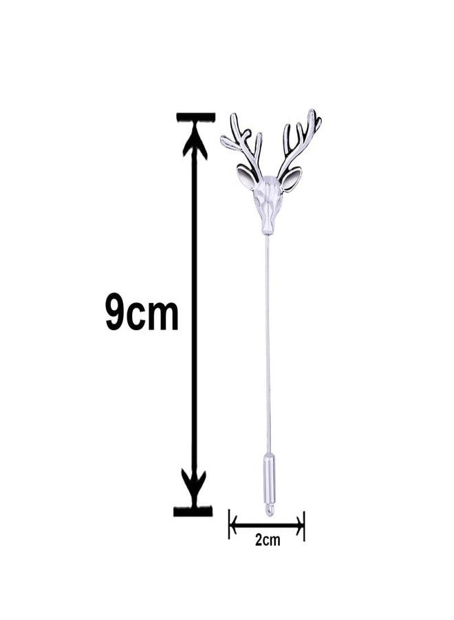 Mahi Rhodium Plated Deer-Shaped Lapel Pin Brooch Suit Accessory for Mens (BP1101013R) - Image 3
