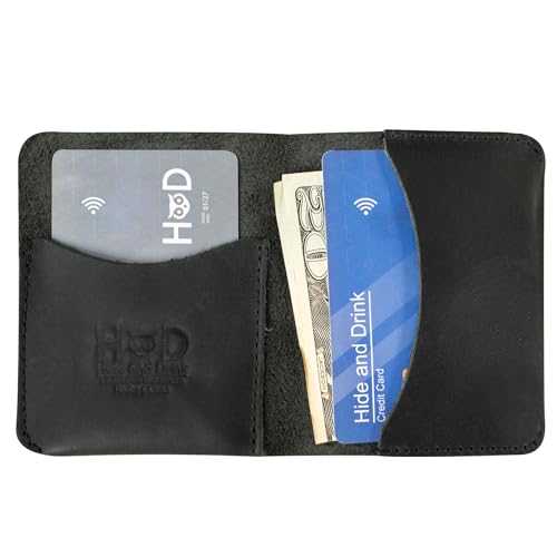 Hide & Drink, Bifold Card Holder Handmade from Full Grain Leather, Credit Card Storage, Money Organizer, Cash Case, Minimalist Wallet :: Charcoal Black - Image 2