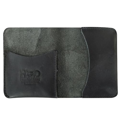 Hide & Drink, Bifold Card Holder Handmade from Full Grain Leather, Credit Card Storage, Money Organizer, Cash Case, Minimalist Wallet :: Charcoal Black - Image 1