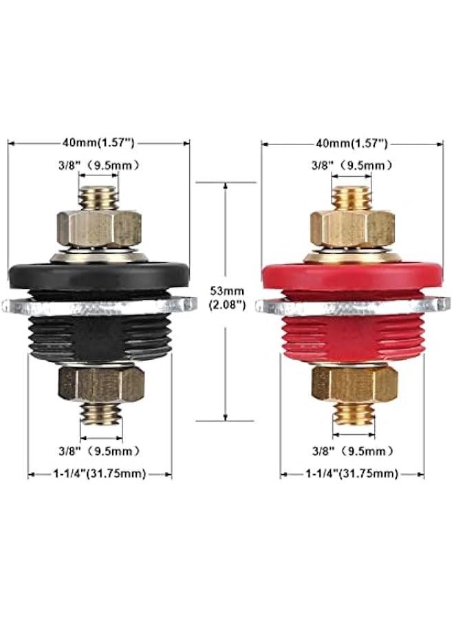 Generic 2 Pcs Thru Panel Battery Terminal Connectors, 3/8in 250a Positive Negative Junction Stud Post, Red and Black Terminal Posts for Automobiles, Rvs, Boats, Yachts, Race Cars, Farm Vehicles  - Image 5
