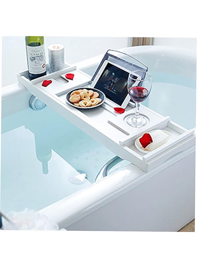 Bathtub Caddy Tray Bamboo Bathtub Caddy Organizer Book Wine Holder Nonslip Bottom Extendable Sides - Image 1