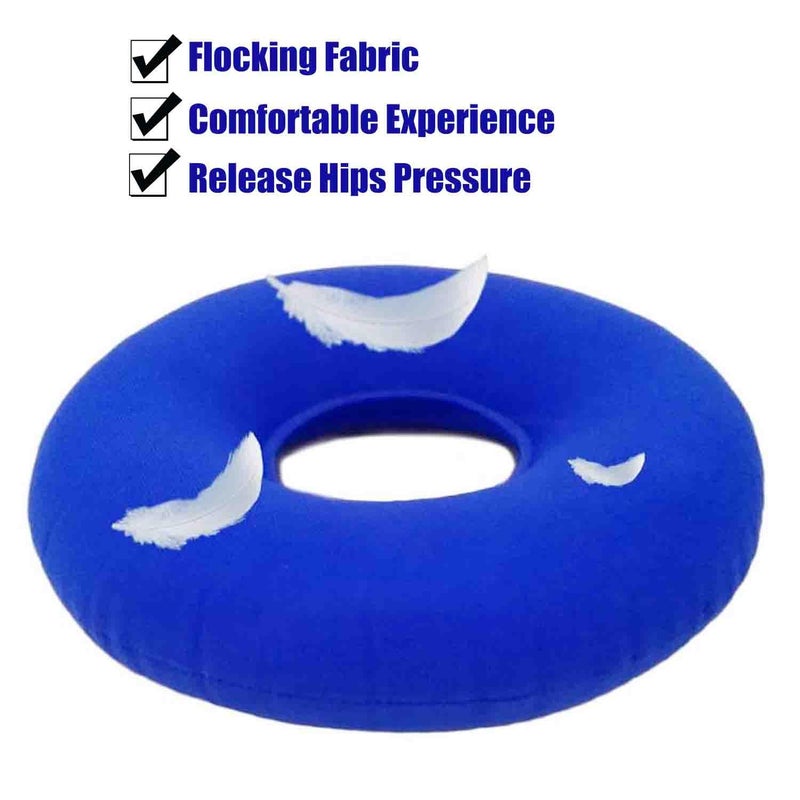 Shineyid 2 Pack Donut Pillow, Inflatable Donut Cushion for Tailbone Pain,Hemorrhoid Seat Cushion, Round Wheelchairs Seat Cushion for Home, Car or Office Chair (15" Dark Blue & Light Blue) - Image 3