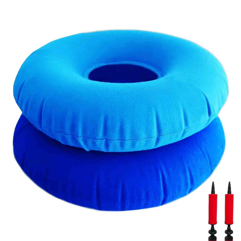 Shineyid 2 Pack Donut Pillow, Inflatable Donut Cushion for Tailbone Pain,Hemorrhoid Seat Cushion, Round Wheelchairs Seat Cushion for Home, Car or Office Chair (15" Dark Blue & Light Blue) - Image 1
