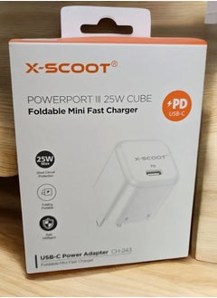X-Scoot CH-243 25W USB-C PowerPort III Adapter 25W PD Fast Charger, 25W USB-C Power Adapter, 25W Power Port Cube Foldable Fast Charger - White Cable Not Included