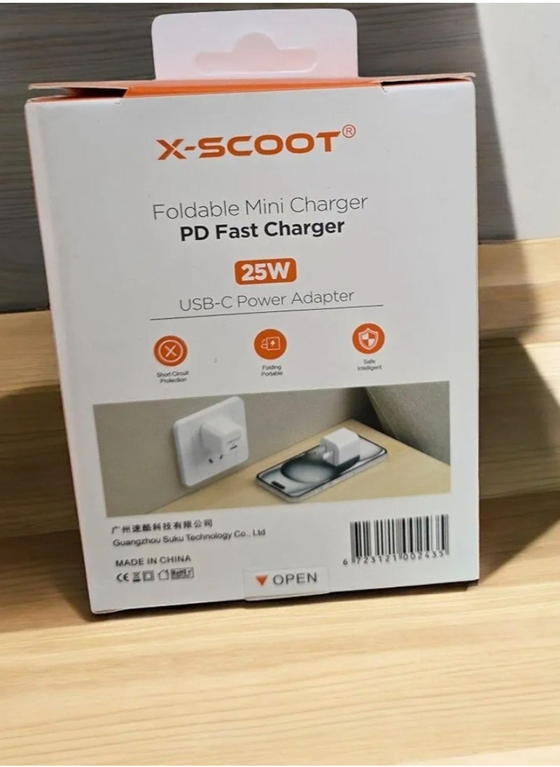X-SCOOT - X-Scoot CH-243 25W USB-C PowerPort III Adapter 25W PD Fast Charger, 25W USB-C Power Adapter, 25W Power Port Cube Foldable Fast Charger - White Cable Not Included - Image 1