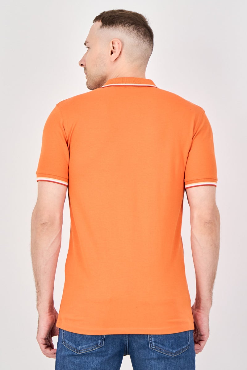 Celio Men Regular Fit Plain Short Sleeves Polo Shirt, Orange - Image 3
