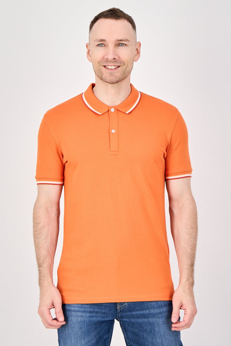 Celio Men Regular Fit Plain Short Sleeves Polo Shirt, Orange - Image 1