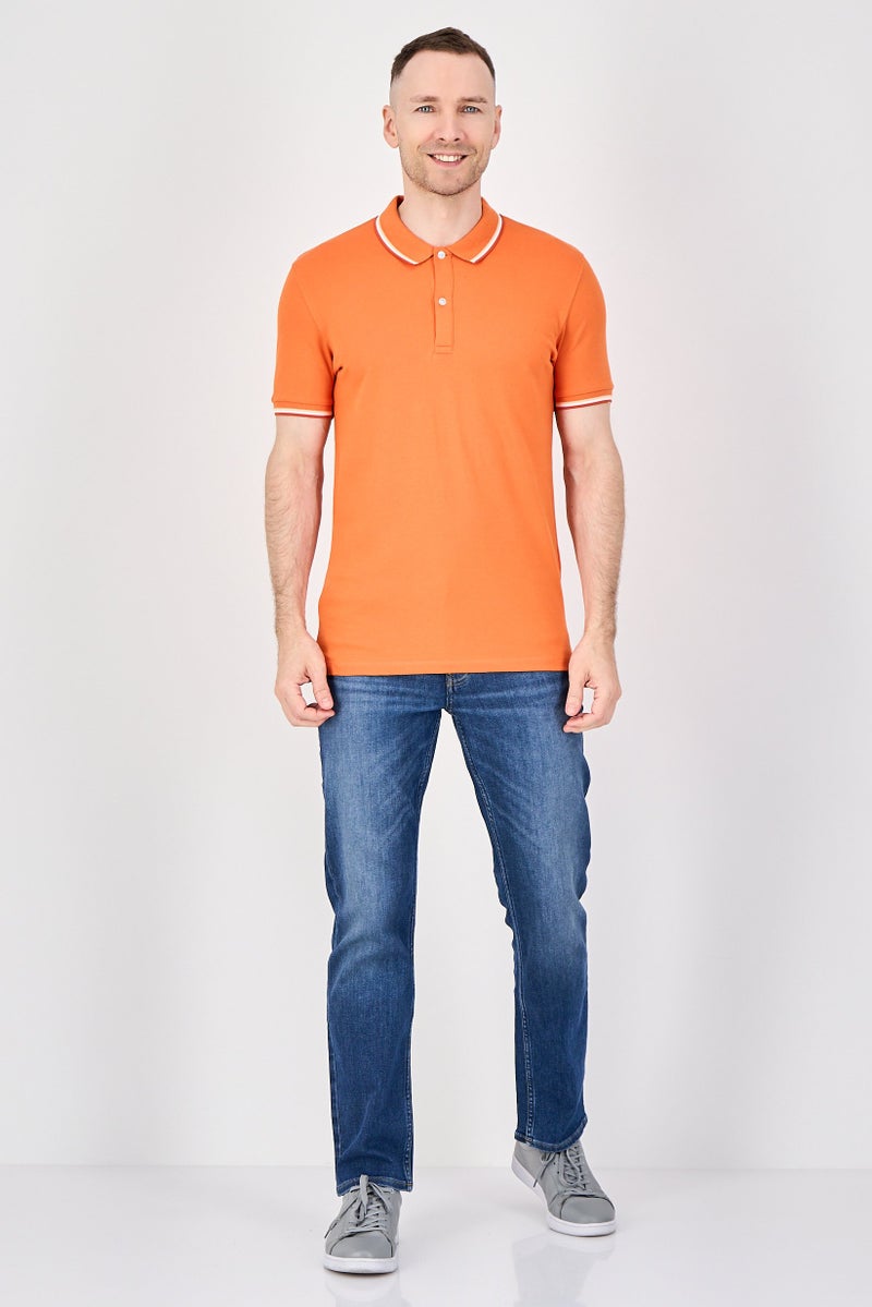 Celio Men Regular Fit Plain Short Sleeves Polo Shirt, Orange - Image 4