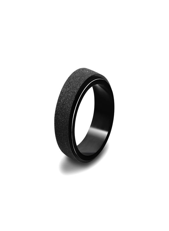 Fusamk Fashion Black Fidget Spinner Ring Stainless Steel Frosted Band Ring(Black(9)) - Image 2