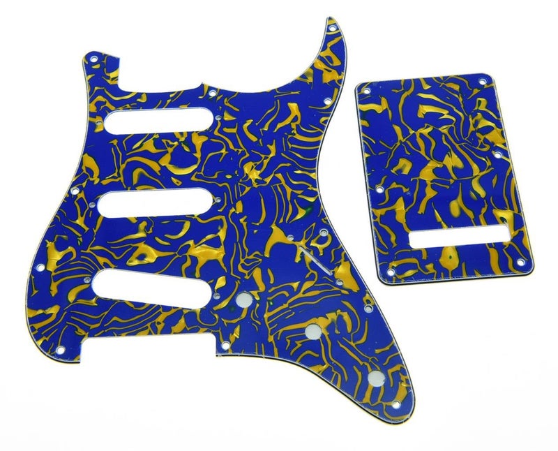 KAISH 11 Hole ST/Strat Style Pickguard SSS Pick Guard with ST Back Plate Tremolo Trem Cover for USA/Mexico Stratocaster/Strat Blue Shell - Image 5