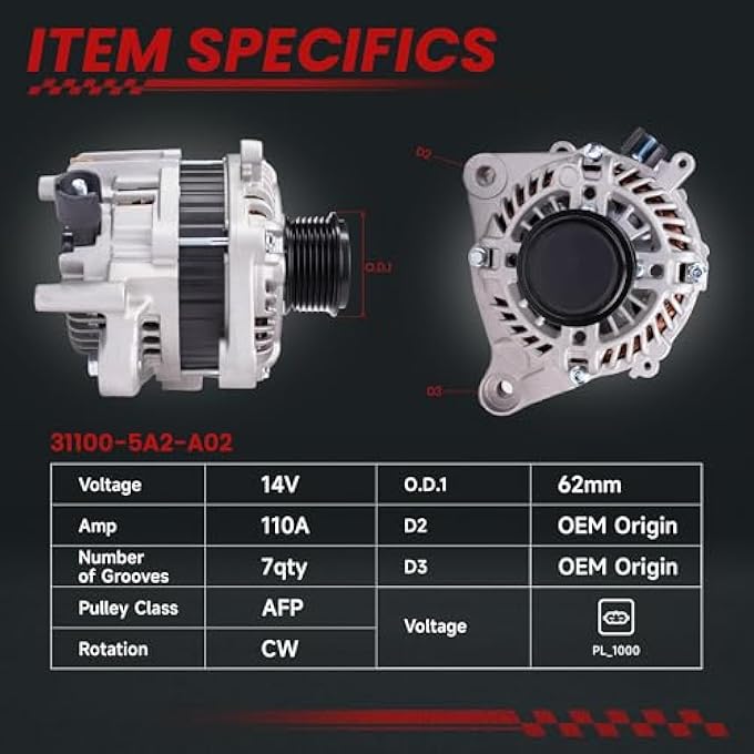 TSSLIIN Upgraded High Output Alternator For/Honda Accord 2.4L L4 2013-2017 110A 12V CW 7-Groove Pulley 31100-5A2-A02 - Image 2