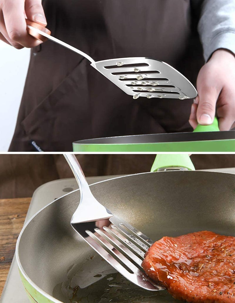 FLOXIT 1 PCS Stainless Steel Slotted Spatula Turner with Wooden Handle, Best Turner Spatulas Wood Grip, Egg Flipper Used for Mixing Lifting and Turning - Image 3