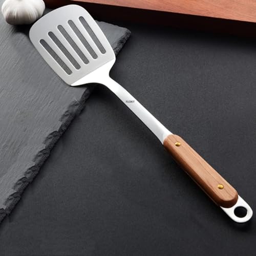 FLOXIT 1 PCS Stainless Steel Slotted Spatula Turner with Wooden Handle, Best Turner Spatulas Wood Grip, Egg Flipper Used for Mixing Lifting and Turning - Image 1