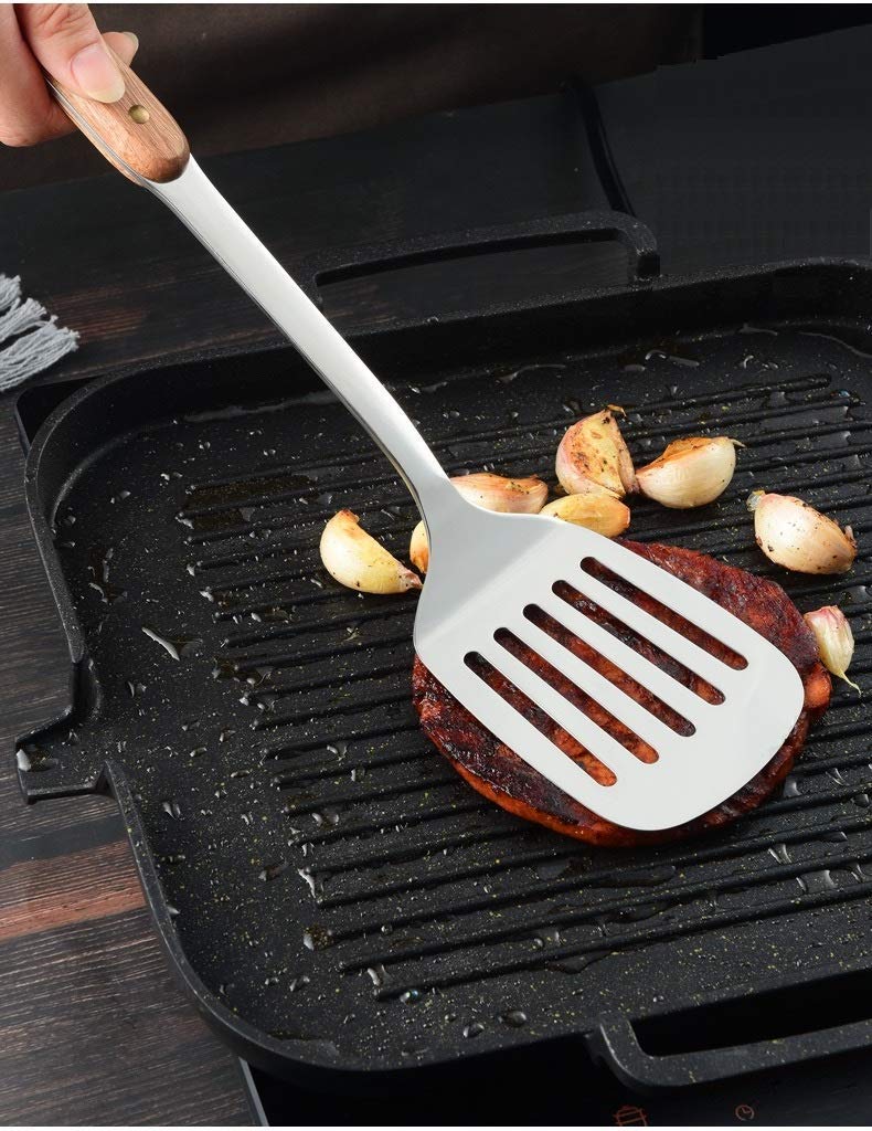 FLOXIT 1 PCS Stainless Steel Slotted Spatula Turner with Wooden Handle, Best Turner Spatulas Wood Grip, Egg Flipper Used for Mixing Lifting and Turning - Image 5