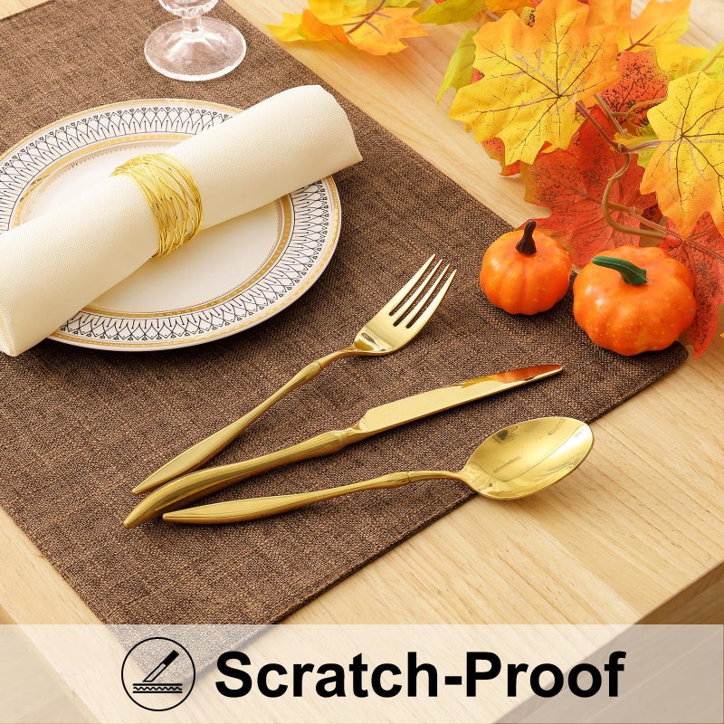 homing Brown Cloth Placemats Set of 6 - Cotton Linen Blend Washable Farmhouse Dining Table Mats for Indoors & Outdoors  Easy to Clean  13 x 19 Inch - Image 3
