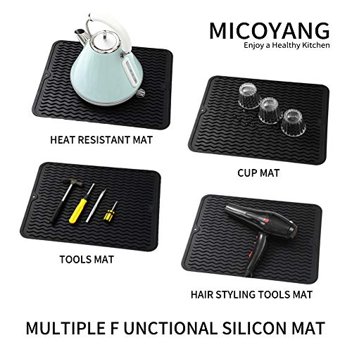 MicoYang حصيرة تجفيف الأطباق من ميسو يانغ مصنوعة من السيليكون للاستخدام المتعدد، سهلة التنظيف، صديقة للبيئة، حصيرة سيليكون مقاومة للحرارة لمطبخك أو حوضك، أو كغطاء للثلاجة أو الدرج، باللون الأسود بحجم 16 بوصة × 12 بوصة - Image 4