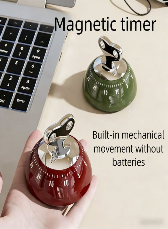 موقتات المطبخ للطبخ، 100٪ موقتات الطبخ الميكانيكية، لا بطاريات مطلوبة، المغناطيسية الخلفية.  (أحمر) - Image 2