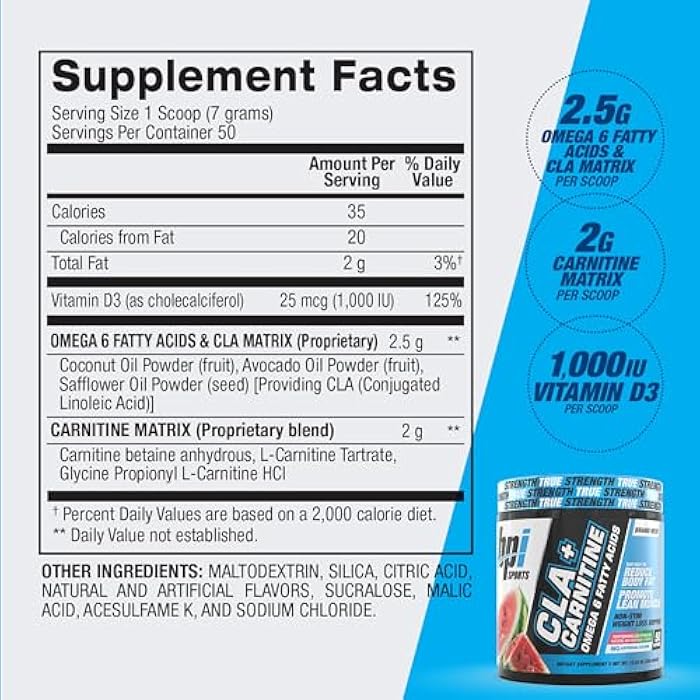 BPI Sports CLA+Carnitine – CLA L Carnitine & Linoleic Acid – L Carnitine Supplement for Weight Loss, Metabolism & Lean Muscle – Caffeine Free – Watermelon – 50 Servings – 12.34 oz - Image 4