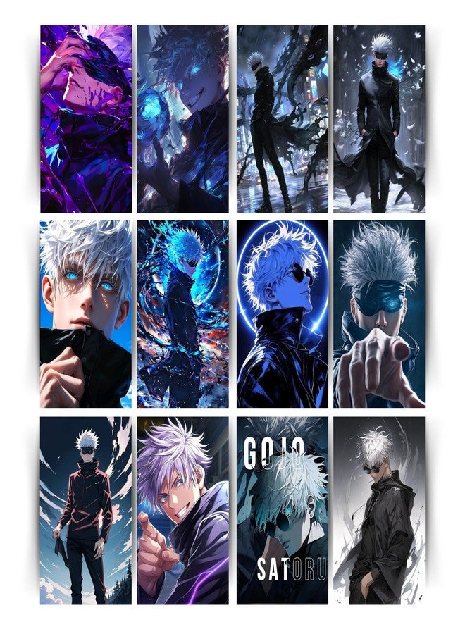 Posters Inc Set of 12 Anime Gojo Posters for Wall, Home Decoration Items for Living Room, Aesthetic Wall Stickers for Bedroom, Birthday Gift for Men, 300 GSM A4 Size Paper, Glue Dots Included - Image 1