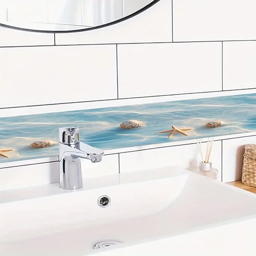 HOMETITUTE Wallpaper Border Peel and Stick Wall Border Ocean Wave Starfish Decorative Wall Trim Self Adhesive Border for Walls Mirror Frame Accent Strip for Bedroom Kitchen Living Room 4x196 Inch - Image 3