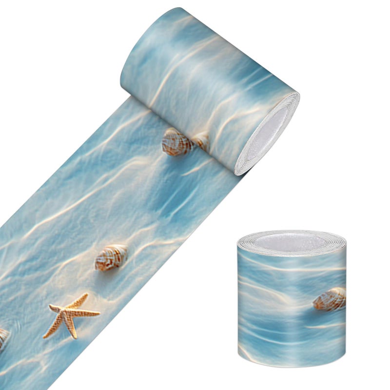 HOMETITUTE Wallpaper Border Peel and Stick Wall Border Ocean Wave Starfish Decorative Wall Trim Self Adhesive Border for Walls Mirror Frame Accent Strip for Bedroom Kitchen Living Room 4x196 Inch - Image 2