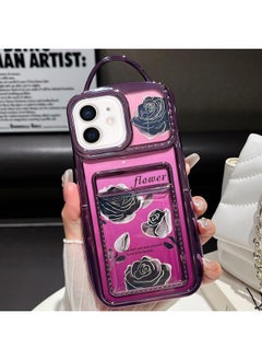 For iPhone 11 Electroplated Card Slot Laser Rose Cardboard TPU Phone Case(Purple)