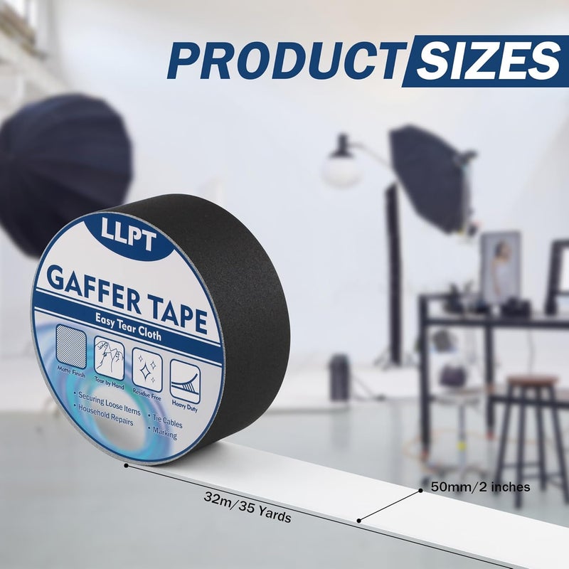LLPT Black Tape 2" x 35 Yards Per Pack of 2, Matte, Non-Reflective, Easy to Tear, Residue Free, Durable Adhesive Tape for Wire Photography (PGT532P2BK) - Image 2