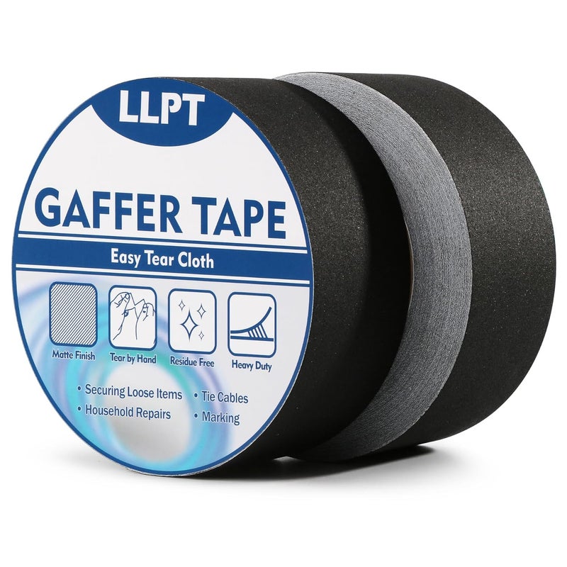 LLPT Black Tape 2" x 35 Yards Per Pack of 2, Matte, Non-Reflective, Easy to Tear, Residue Free, Durable Adhesive Tape for Wire Photography (PGT532P2BK) - Image 1