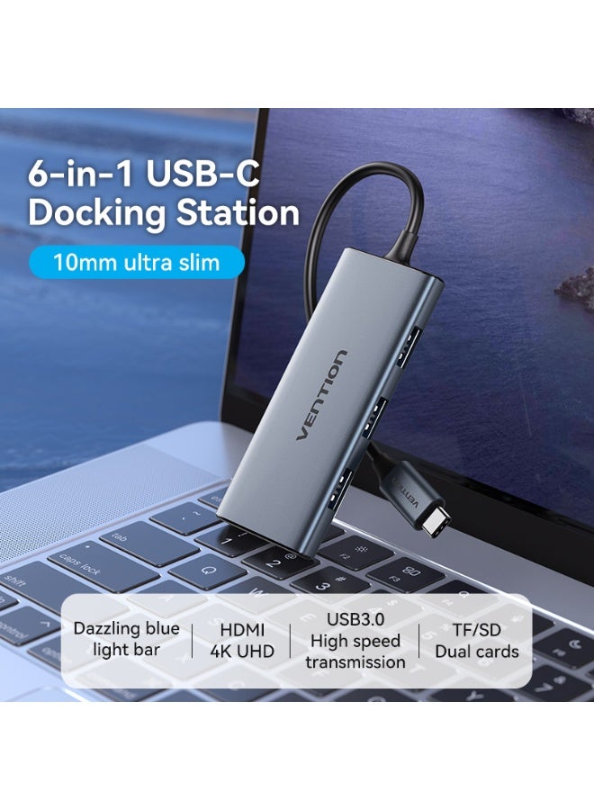 VENTION USB-C to HDMI/USB 3.0x3/SD/TF Docking Station Aluminum Alloy Type 0.15M Gray Model # TOOHB - Image 2