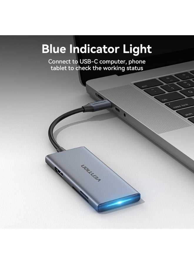 VENTION USB-C to HDMI/USB 3.0x3/SD/TF Docking Station Aluminum Alloy Type 0.15M Gray Model # TOOHB - Image 3