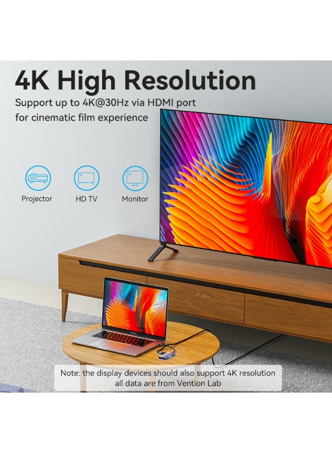 VENTION USB-C to HDMI/USB 3.0x3/SD/TF Docking Station Aluminum Alloy Type 0.15M Gray Model # TOOHB - Image 5