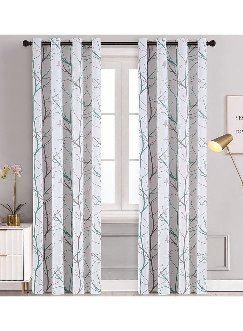 Mmmon 100% Blackout Curtains BlueWhite Tree Liner Curtains for Bedroom, BranchPartterned Curtains 132cm×214cm Long for LivingRoom, Room Darkening Thermal insulatedDrapes, Grommet,2 Pcs(Bluewhtie) - Image 1