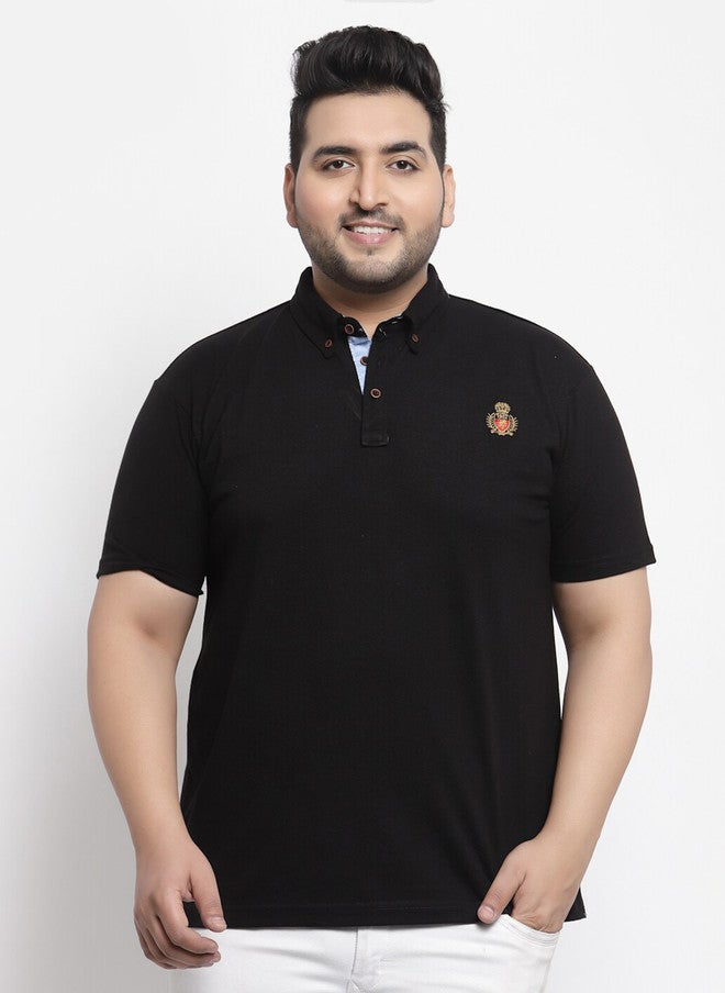 PlusS Black Polo Collar Cotton T-Shirt for Men - Image 1