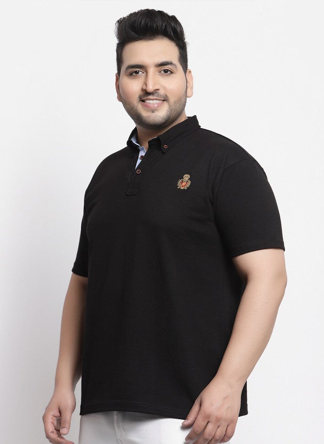 PlusS Black Polo Collar Cotton T-Shirt for Men - Image 3
