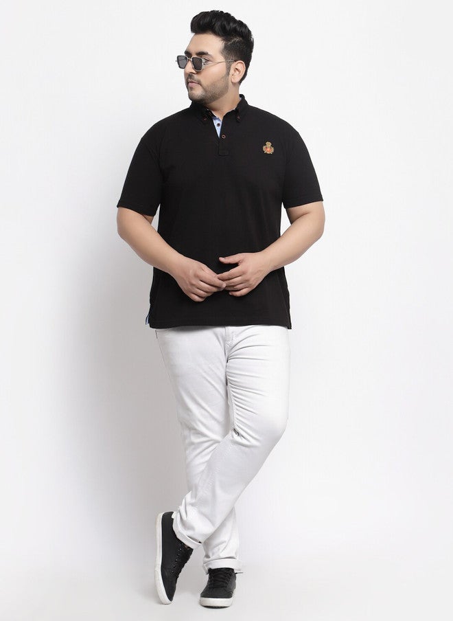 PlusS Black Polo Collar Cotton T-Shirt for Men - Image 5