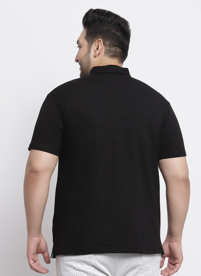 PlusS Black Polo Collar Cotton T-Shirt for Men - Image 4