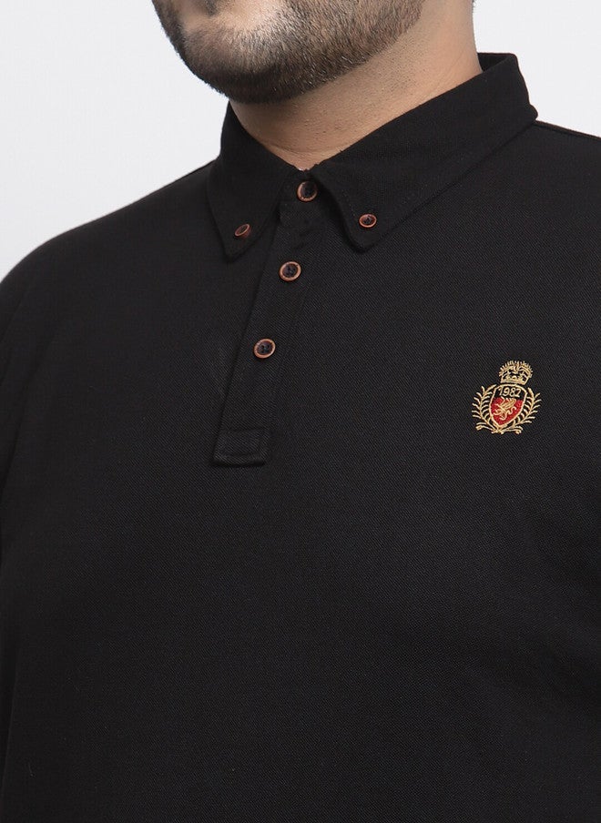 PlusS Black Polo Collar Cotton T-Shirt for Men - Image 2