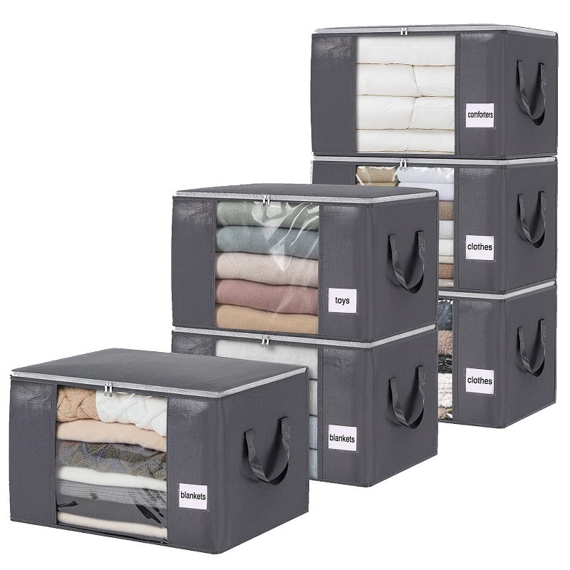 YGEOMER 90L Large Storage Bags 6 Pack Foldable Heavy Duty Blanket Clothes Storage Containers for Closet, Clothing, Comforters, Bedding, Bed Sheets, Pillows and Toys Organizers - Image 1